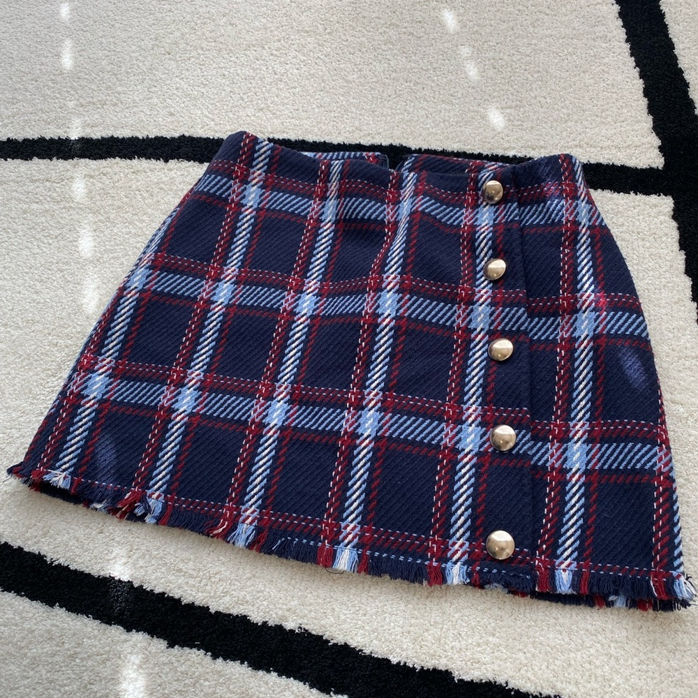 Super Cute Textured Blue Plaid Mini Skirt!